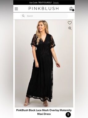 PinkBlush Black Lace Mesh Overlay Maternity Maxi Dress